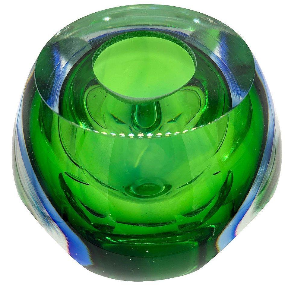 Hand-blown Blue & Green Lead Glass Candle Holder by Swedish glass maker Kosta Boda for Fifth Avenue in New York City.

Dimensions: 7