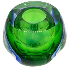 Blue & Green Lead Glass Bud Vase By Kosta Boda For Fifth Avenue NYC