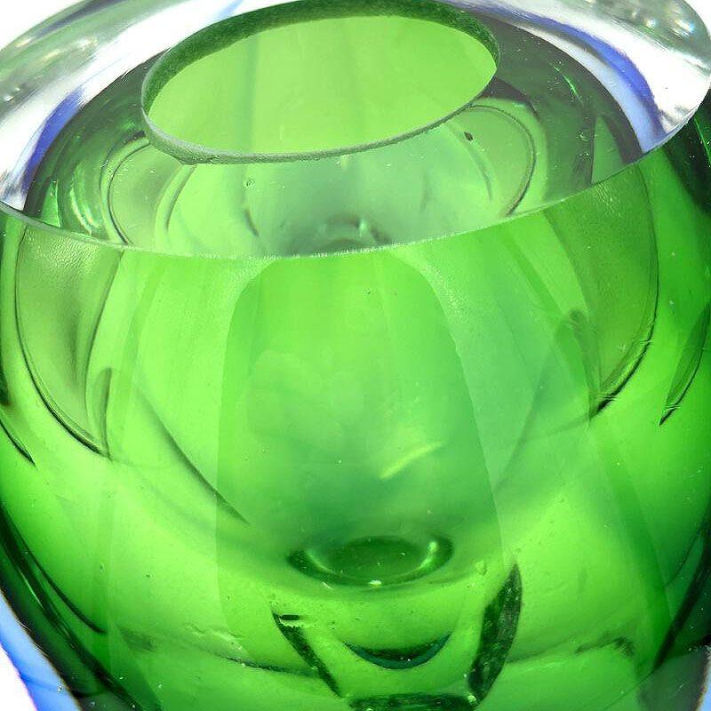 Blue & Green Lead Glass Candle Holder By Kosta Boda For Fifth Avenue NYC In Excellent Condition For Sale In Van Nuys, CA