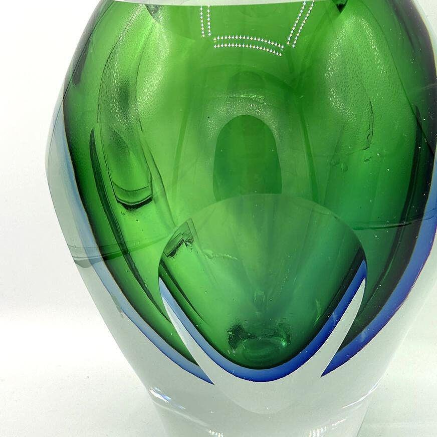 Late 20th Century Blue & Green Lead Glass Candle Holder By Kosta Boda For Fifth Avenue NYC For Sale