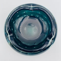 Blue Green Murano Ashtray with Controlled Bubble Design by Seguso, circa 1950s