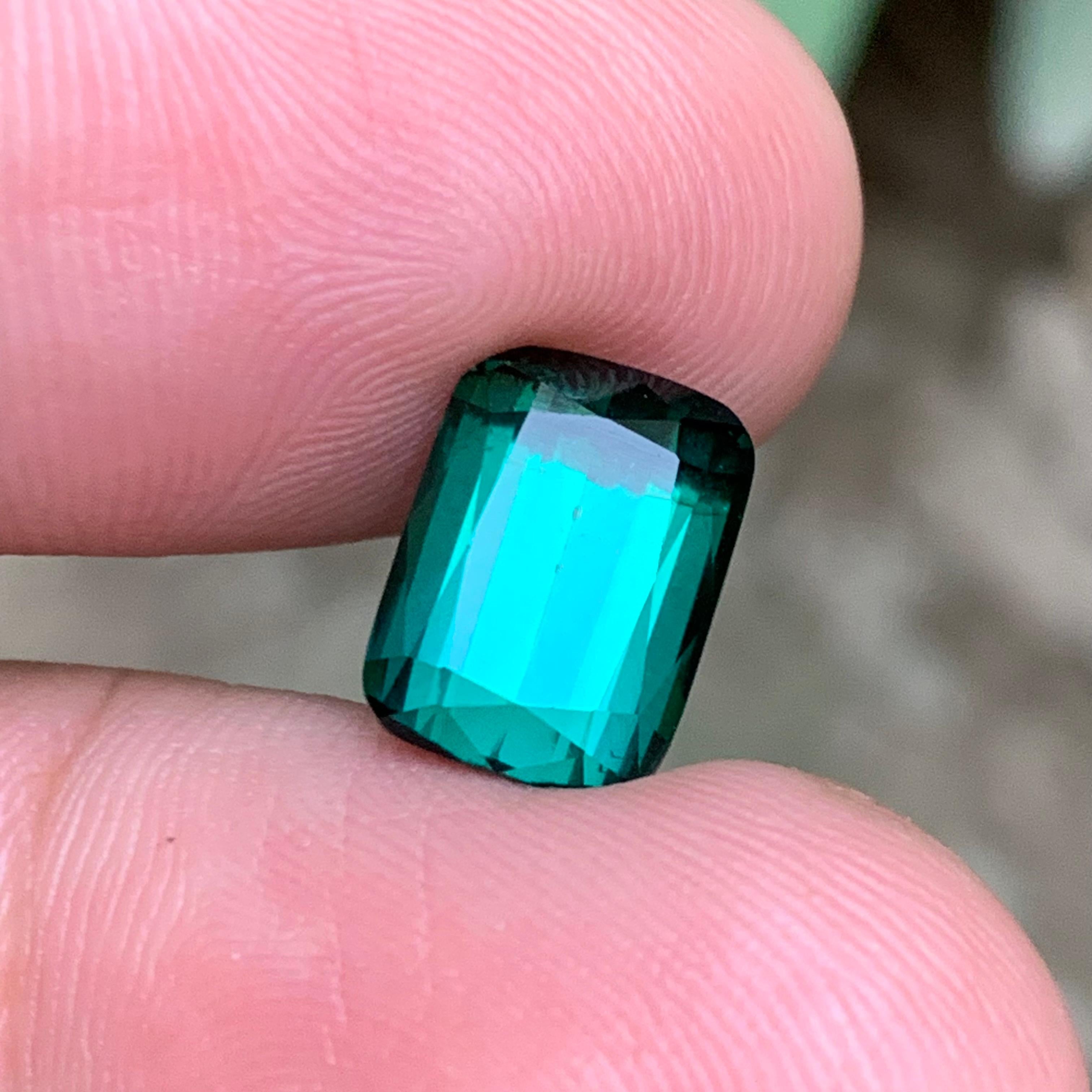 Blue Green Natural Tourmaline Ring Gemstone 4.90 Ct Cushion Cut-Pendant, Jewelry For Sale 4