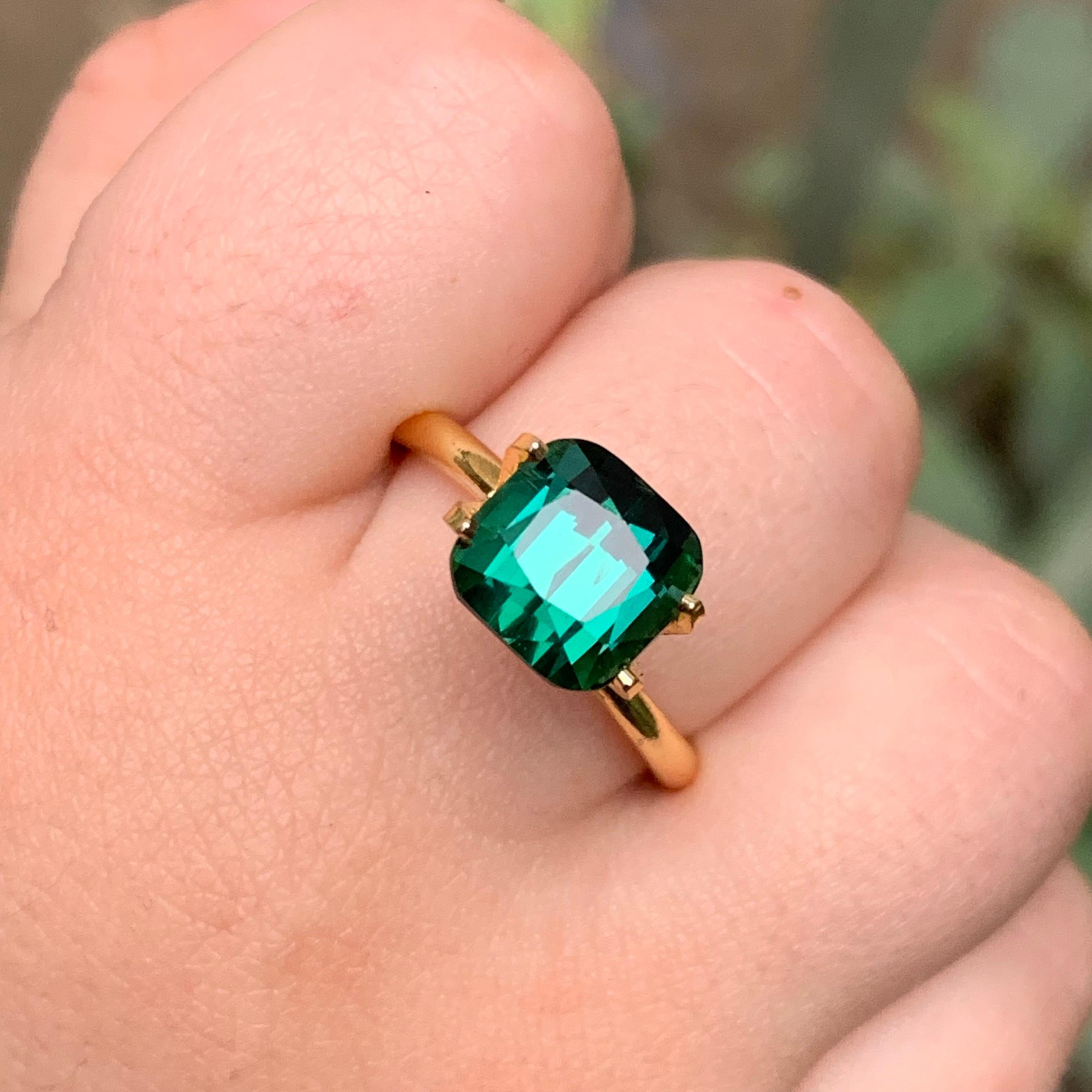 Blue Green Natural Tourmaline Ring Loose Gemstone 2.80 Ct Cushion Cut-Jewelry For Sale 5