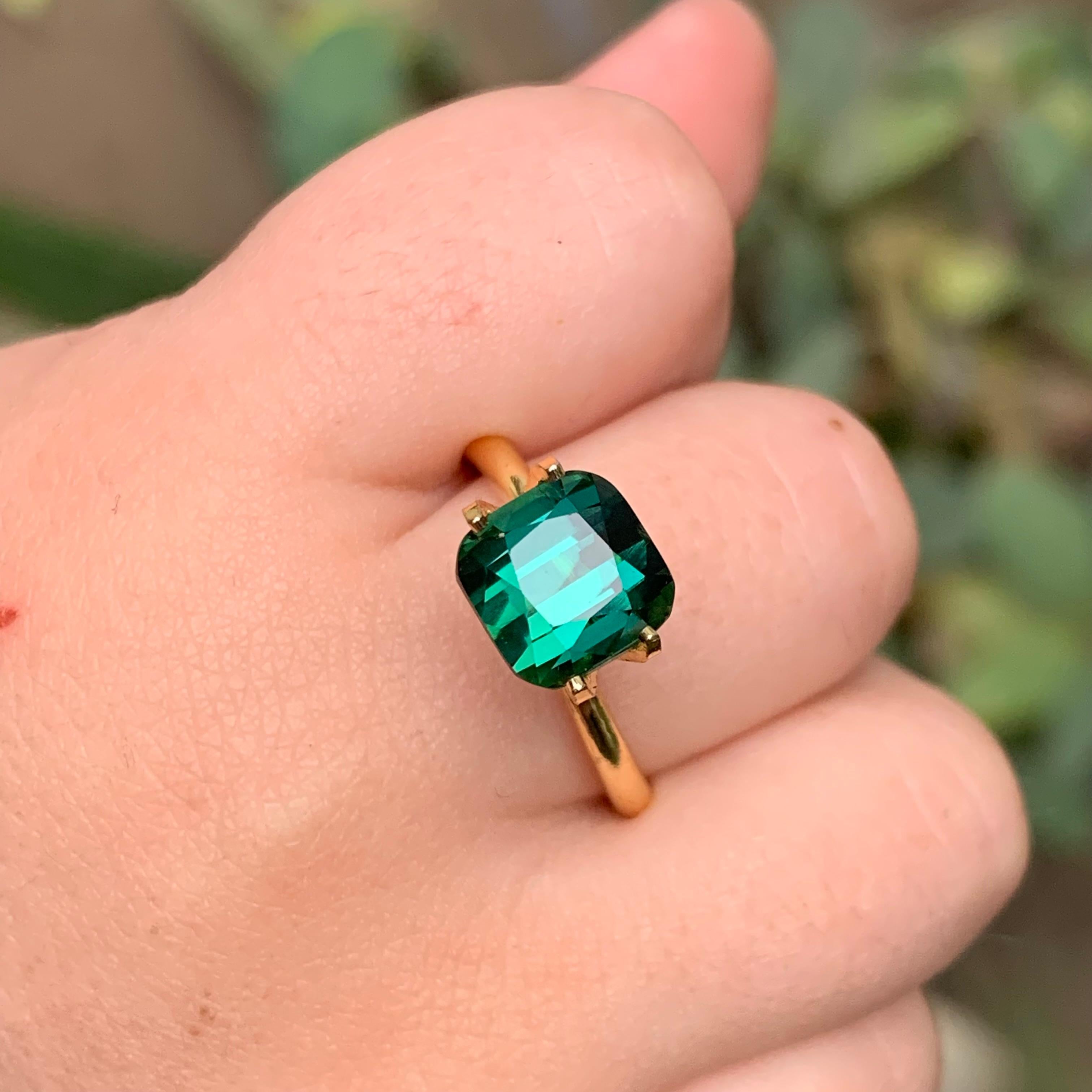 Blue Green Natural Tourmaline Ring Loose Gemstone 2.80 Ct Cushion Cut-Jewelry For Sale 7