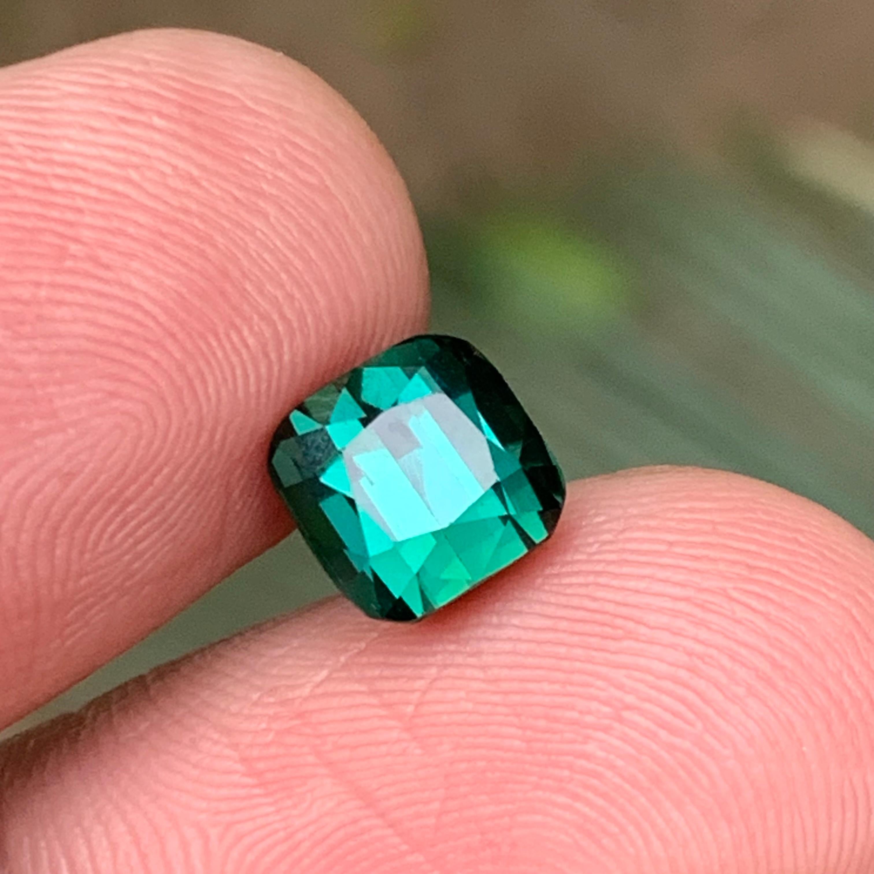 Blue Green Natural Tourmaline Ring Loose Gemstone 2.80 Ct Cushion Cut-Jewelry For Sale 3