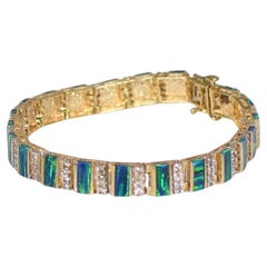 Blue Green Opal Bar and Diamond Bracelet in 14k Yellow Gold