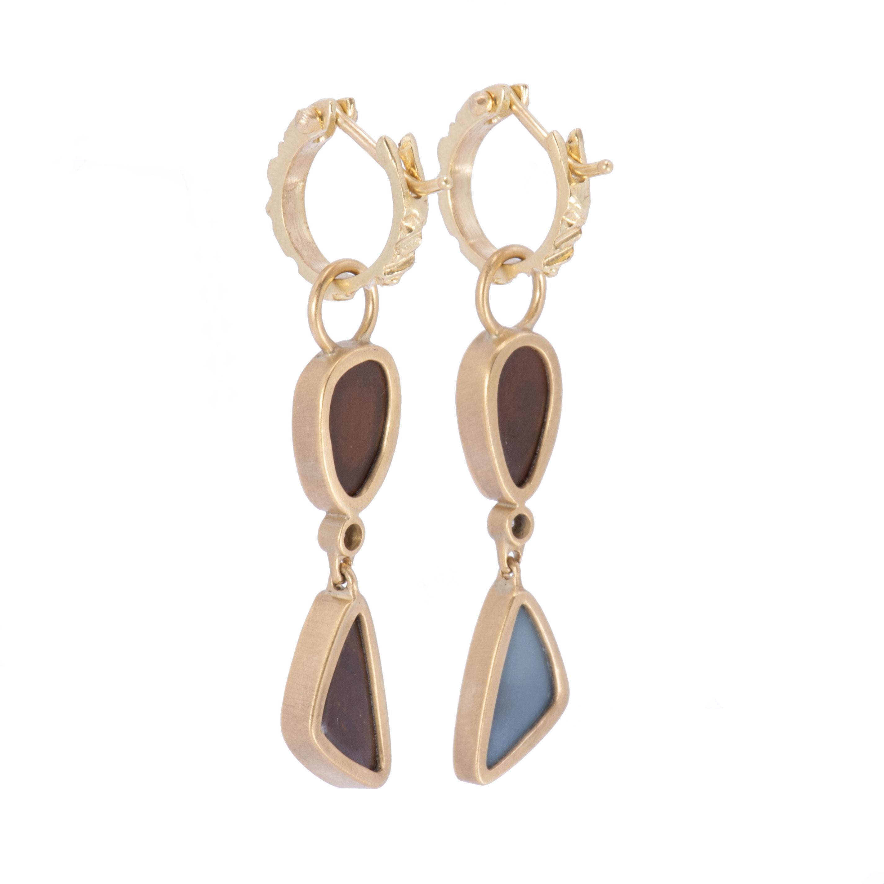Blue Green Opal Two-Tiered Drop Earrings in 18 Karat Gold In New Condition In Santa Fe, NM