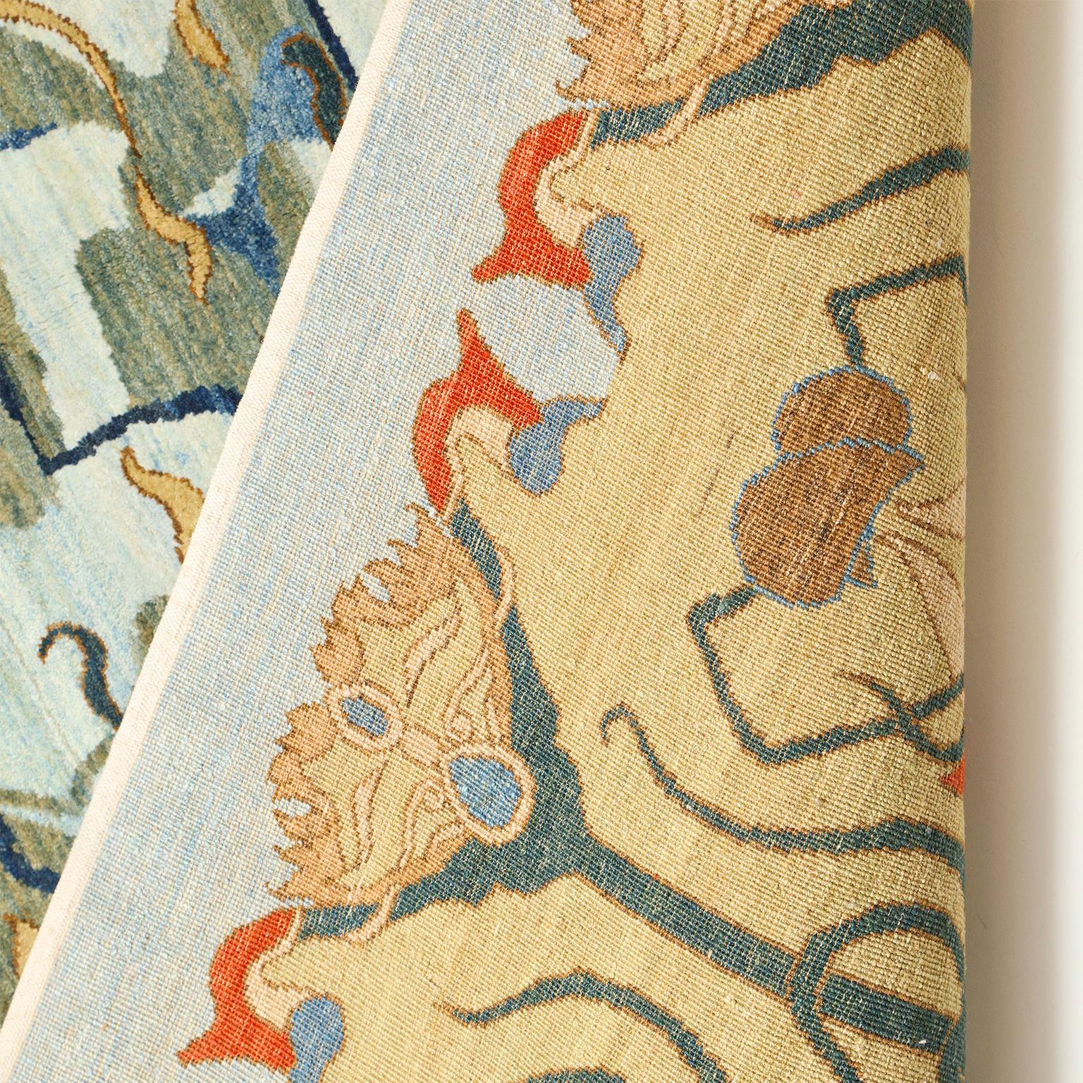 Blue, Green, Orange, and Gold Art Nouveau Design Persian Carpet 1