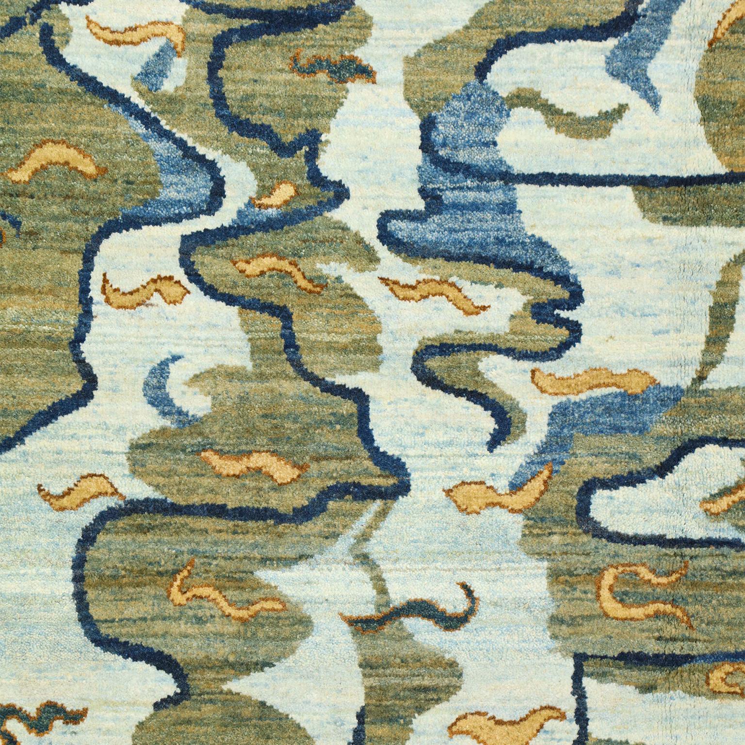 Contemporary Blue, Green, Orange, and Gold Art Nouveau Design Persian Carpet