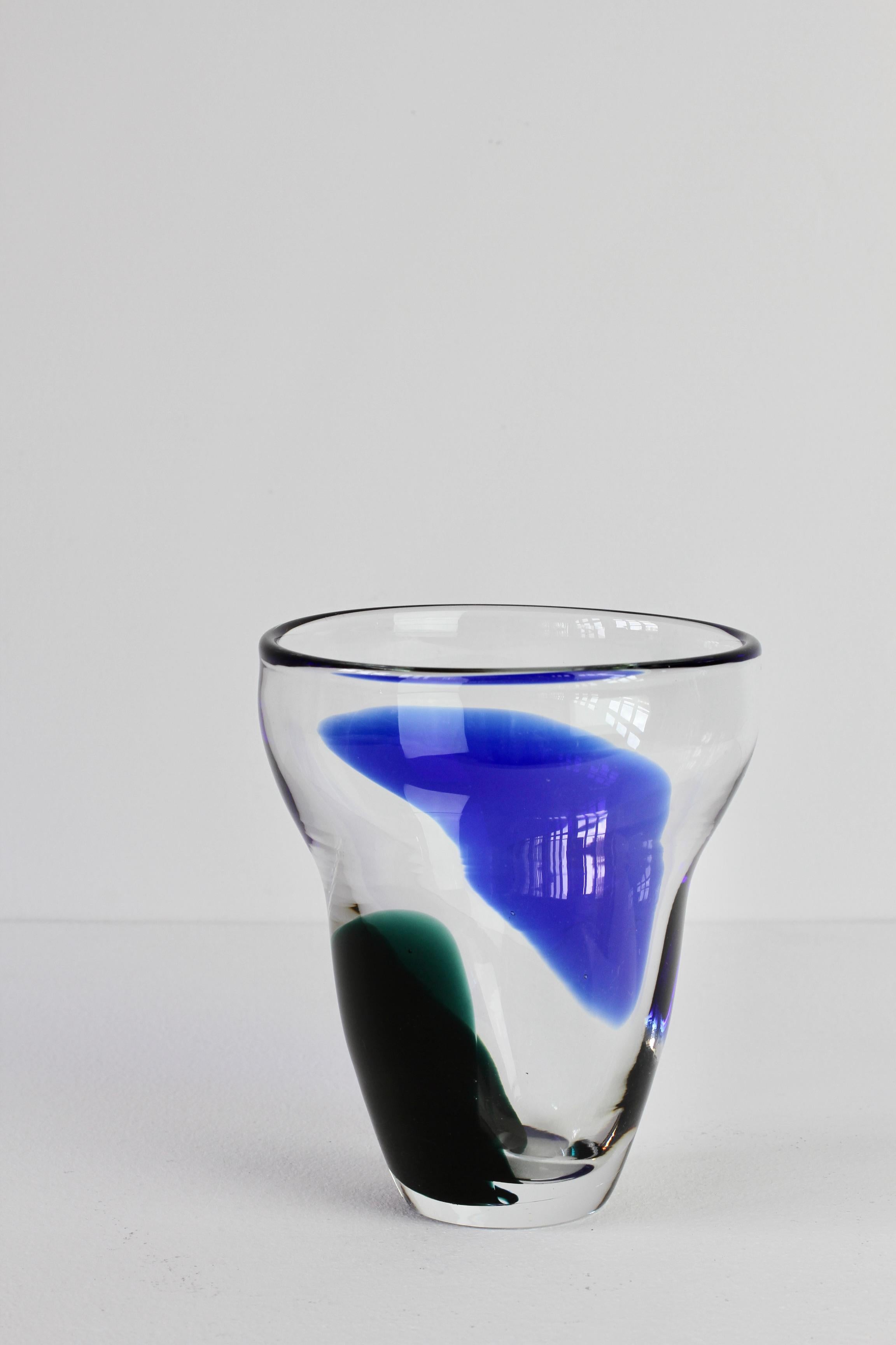 Blue & Green Patch Vase Signed by Wiktor Berndt for Flygsfors Glass Sweden, 1958 For Sale 1