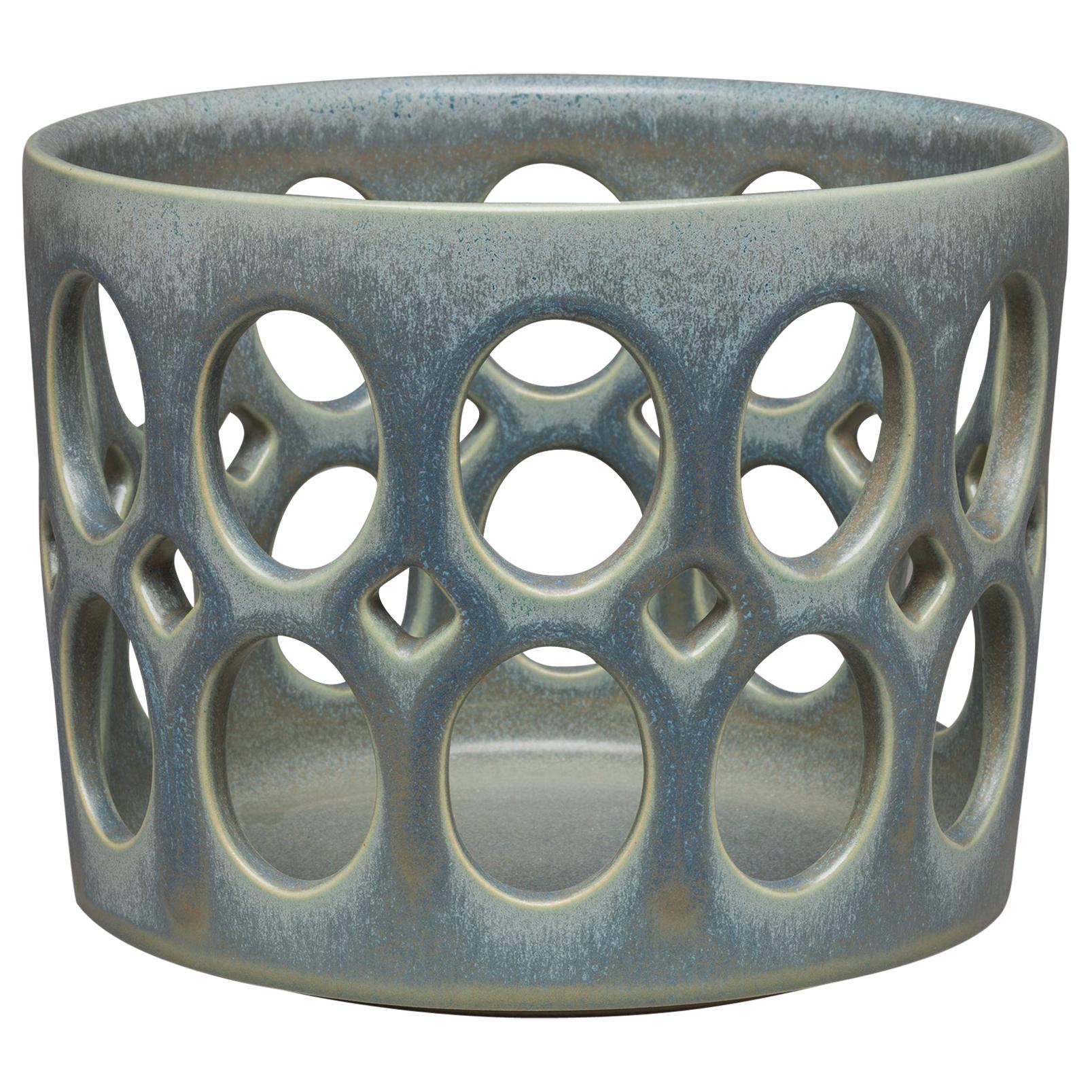 Blue/Green Pierced Cylindrical Ceramic Fruit Bowl