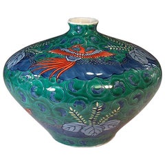 Blue Green Red Porcelain Vase by Japanese Contemporary Master Artist