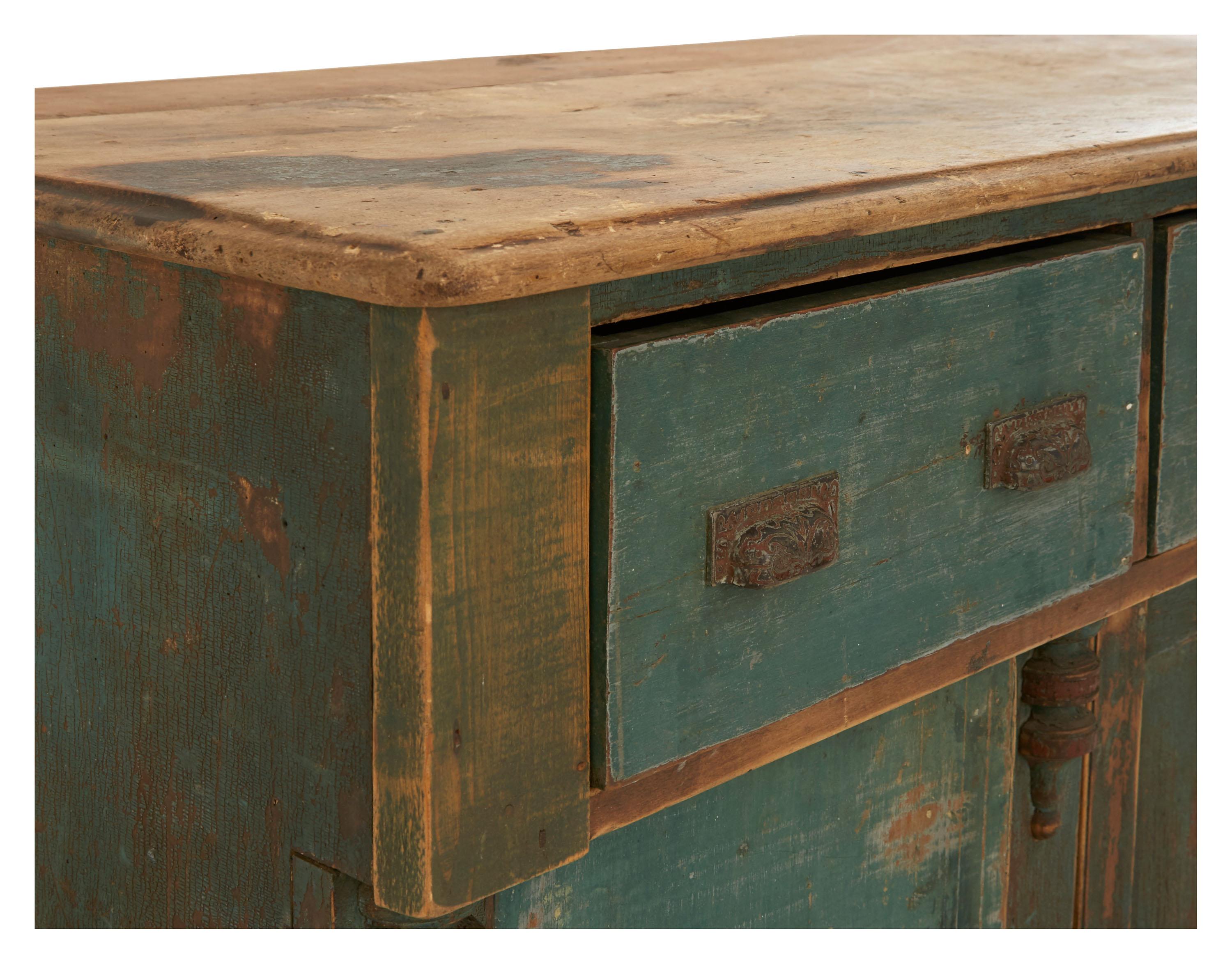 Wood Blue-Green Rustic Primitive Cabinet