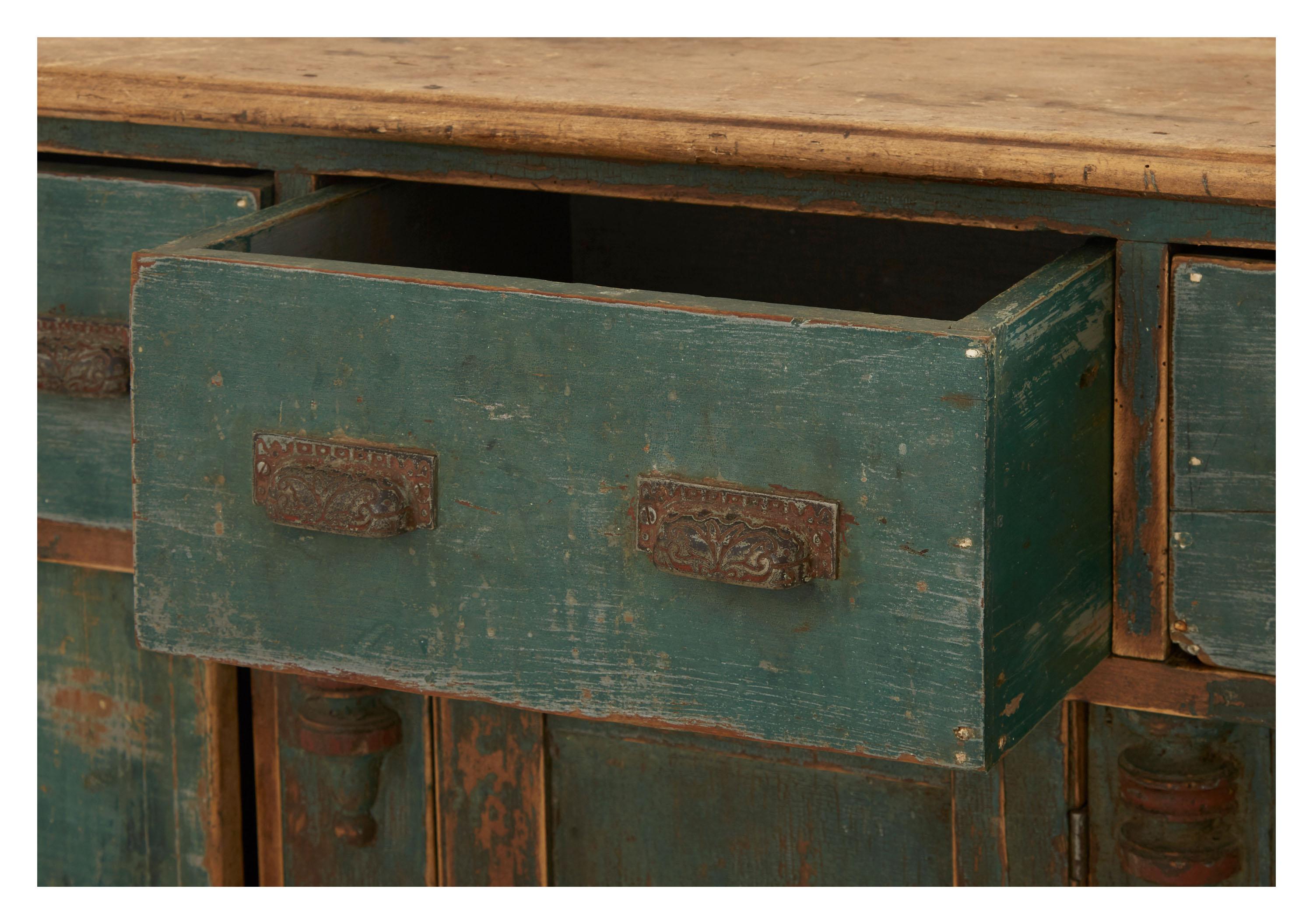 Blue-Green Rustic Primitive Cabinet 1