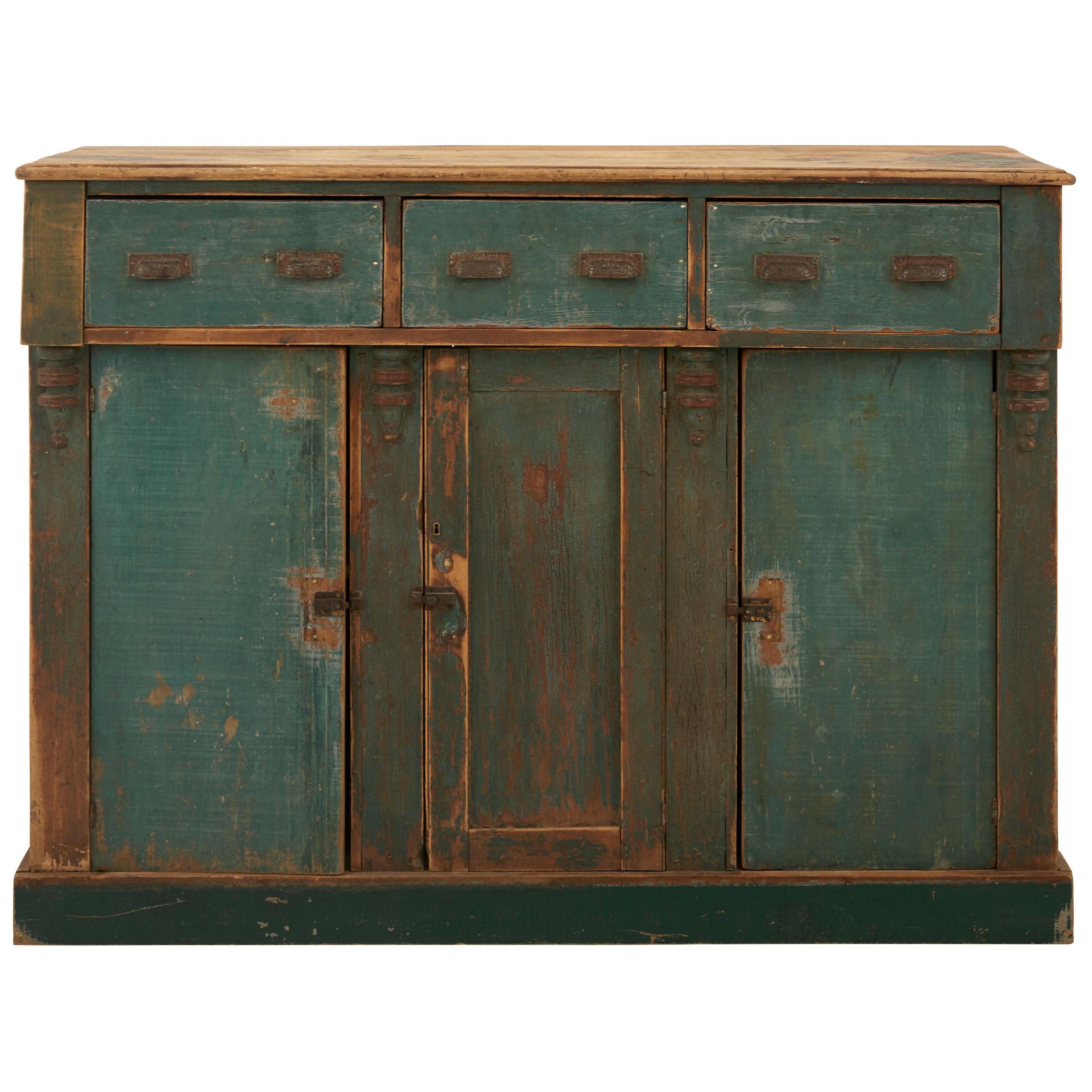 Blue-Green Rustic Primitive Cabinet