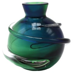 Vintage Blue & Green Sommerso Murano Bud Vase, c. 1960