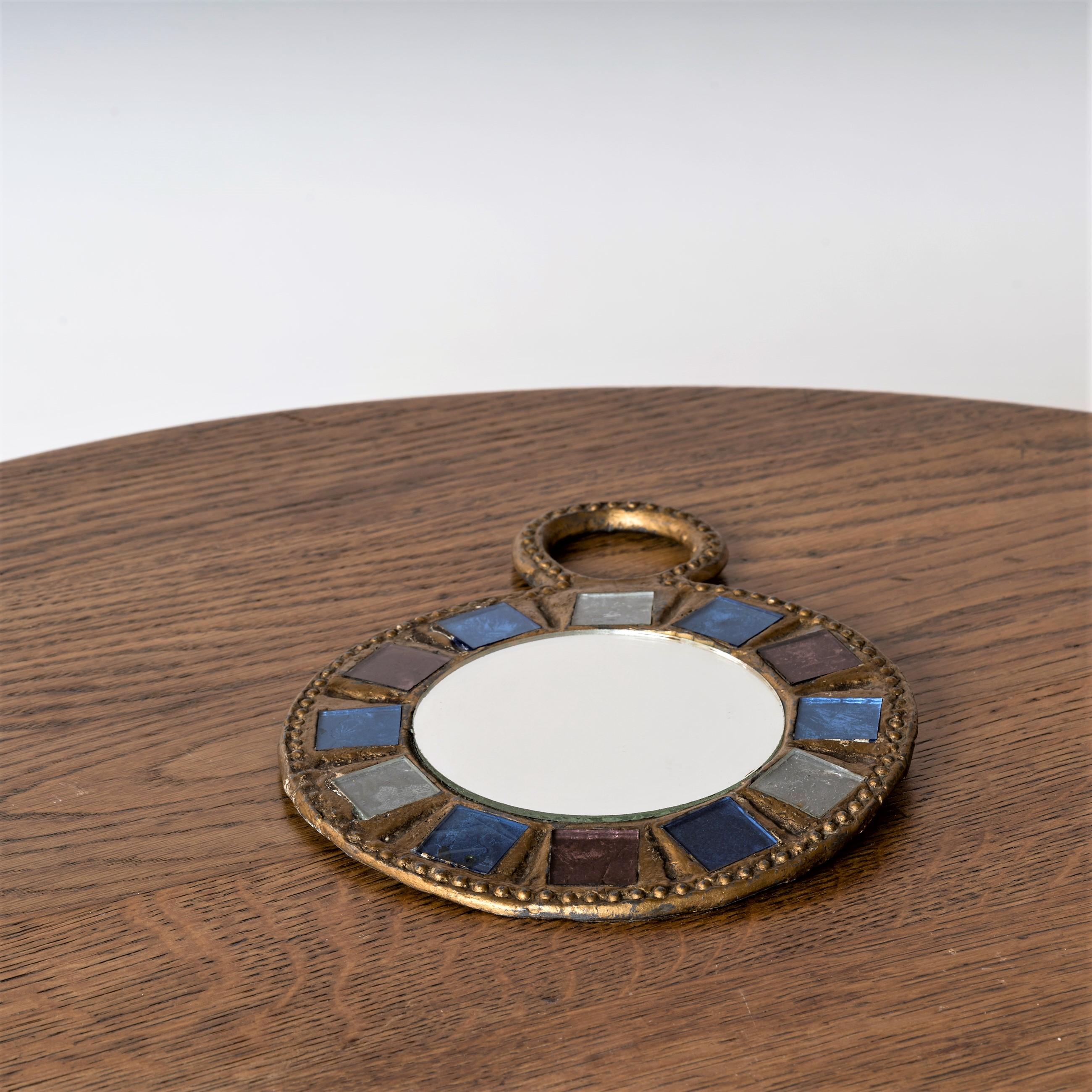 French Blue & Green Talosel Gilt Metal Mirror by Irena Jaworska - France 1970's For Sale
