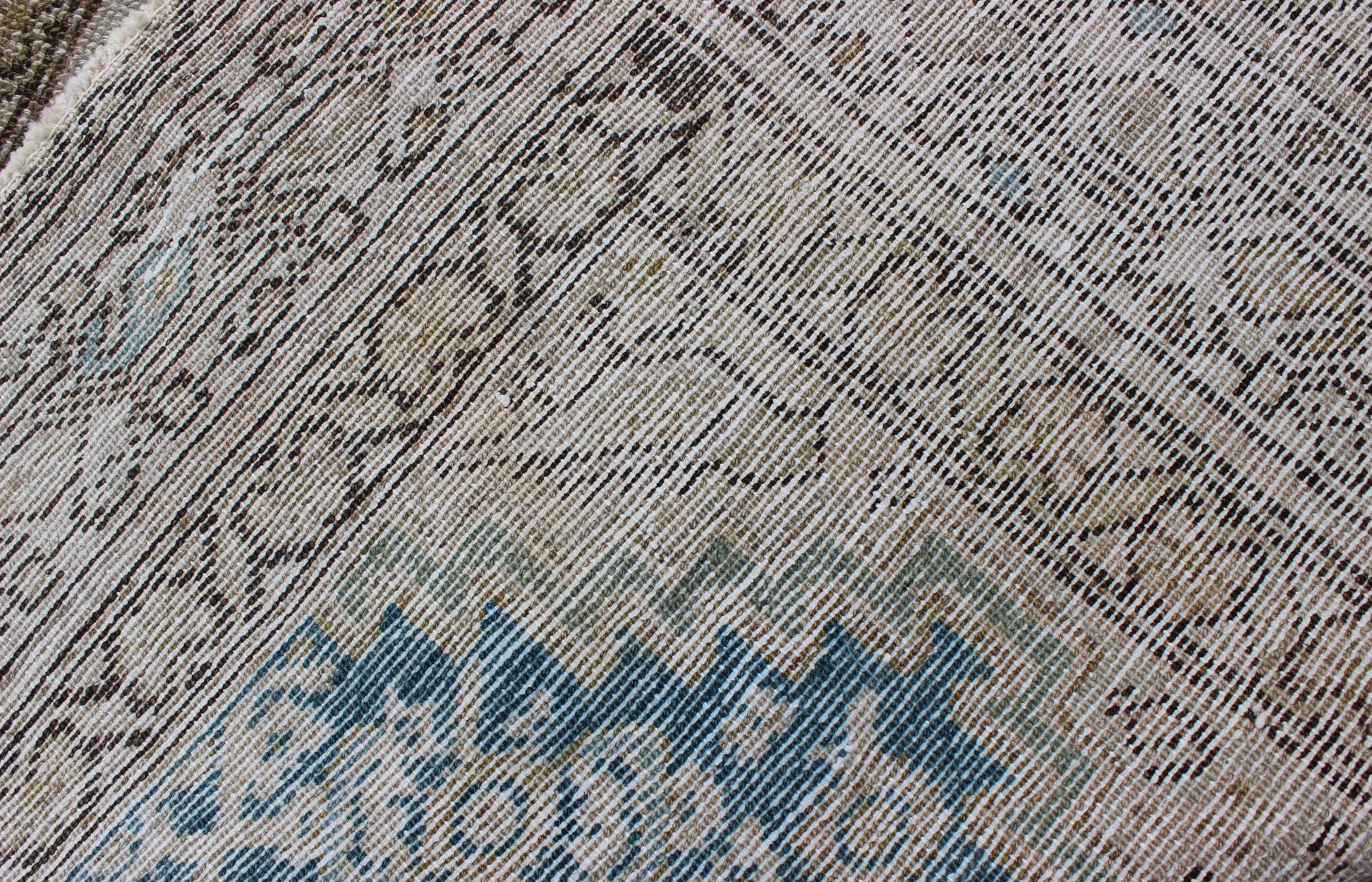 Blue Green, Teal, Brown, Yellow and Yellow Green Antique Persian Malayer Runner 5