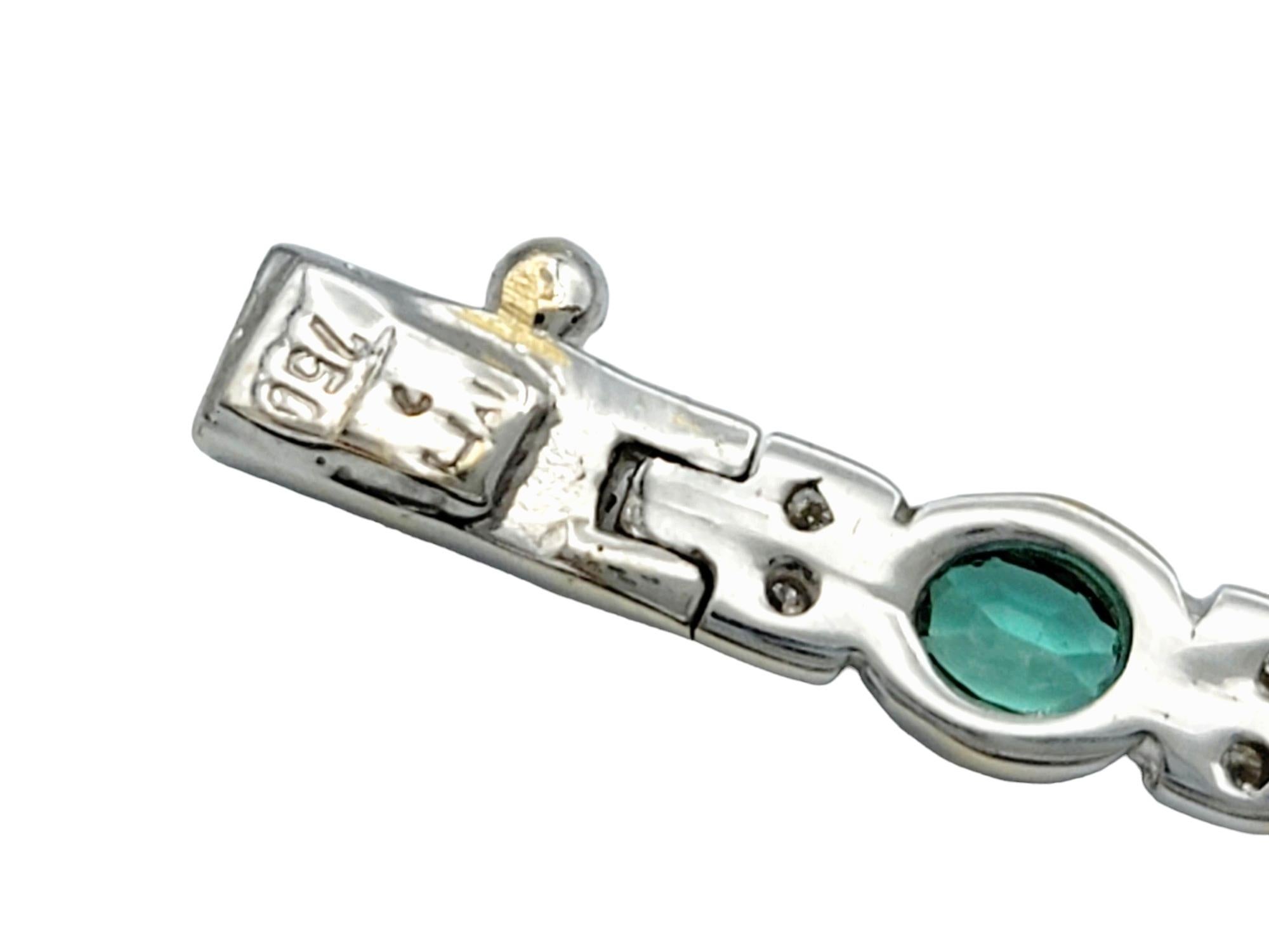 Blue-Green Tourmaline and Diamond Link Bracelet Set in Two-Tone 18 Karat Gold For Sale 1
