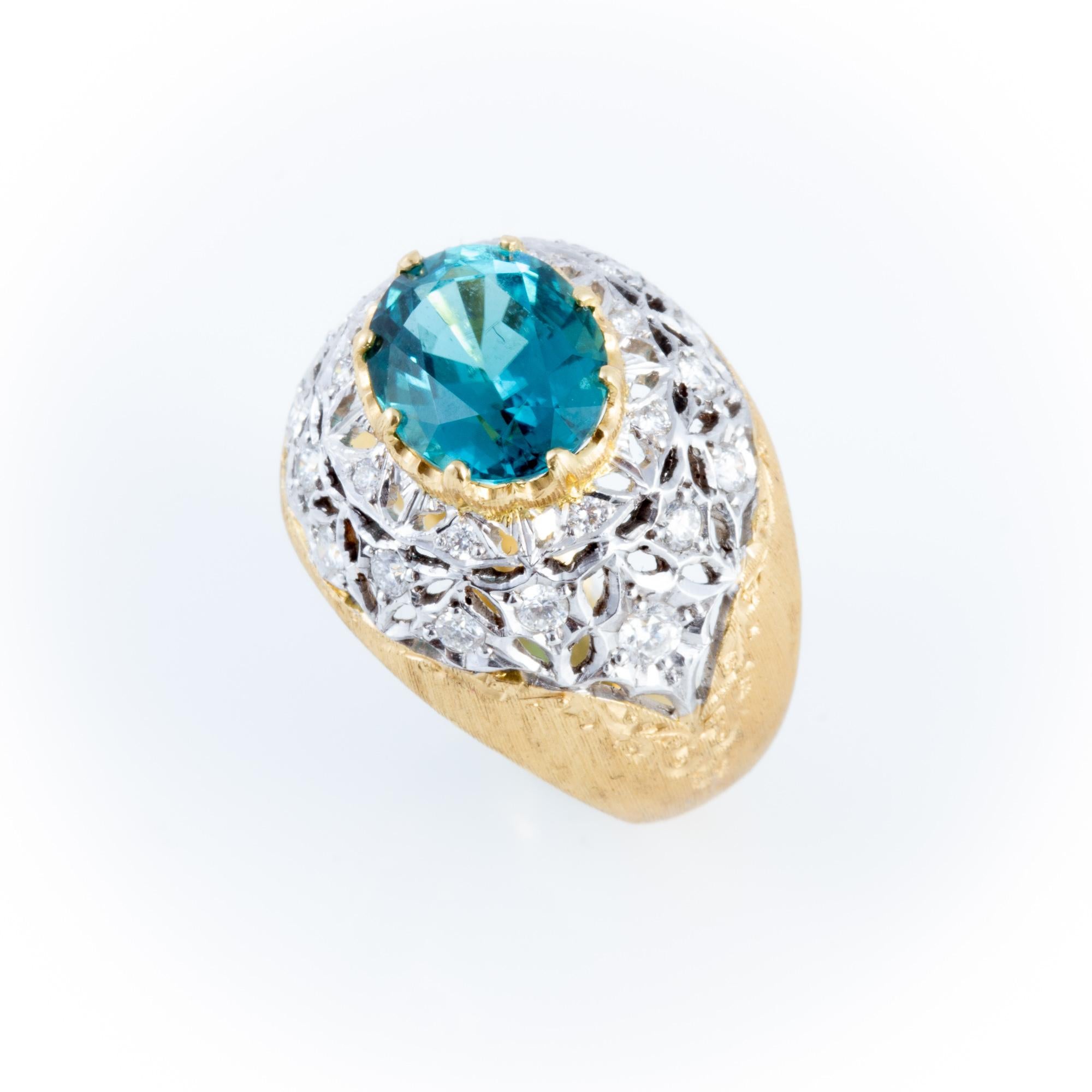 Blauer, blauer, grüner Turmalin und Diamantring aus Florentiner Gold, handgefertigt 18 kt Gold im Angebot 3