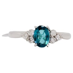 Blue Green Tourmaline and Diamond Ring in Platinum