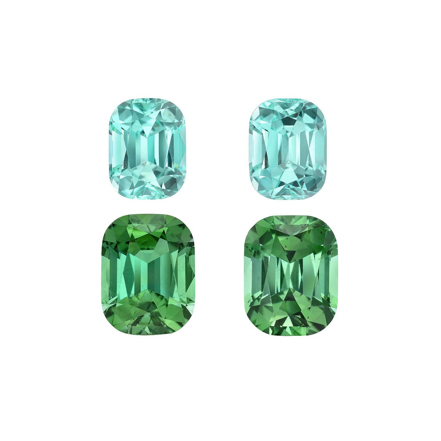 Women's Blue Green Tourmaline Earring Gem Set 9.17 Carat Cushion Loose Gemstones