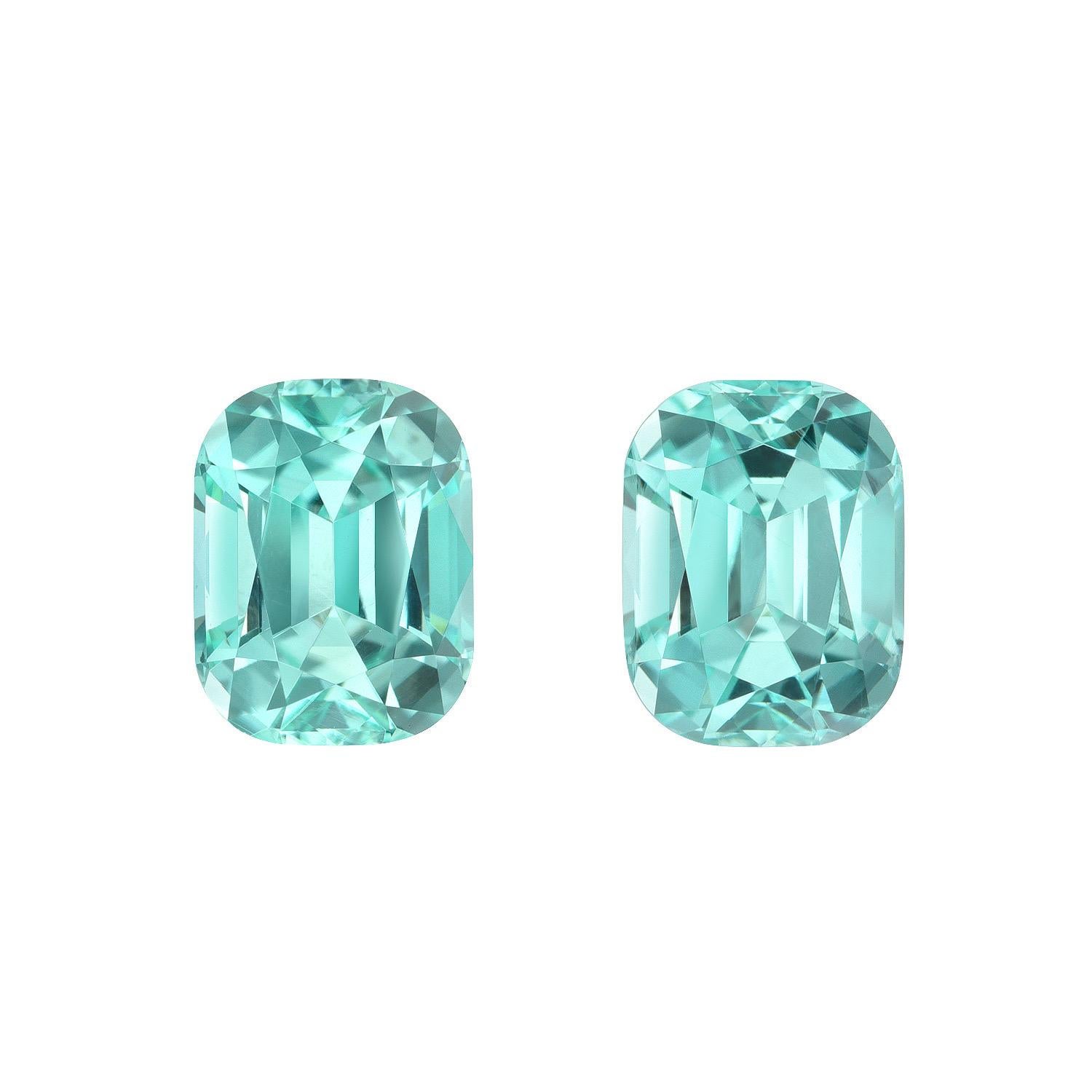 Contemporary Blue Green Tourmaline Earring Gemstone Pair 3.61 Carat Cushion Loose Gems