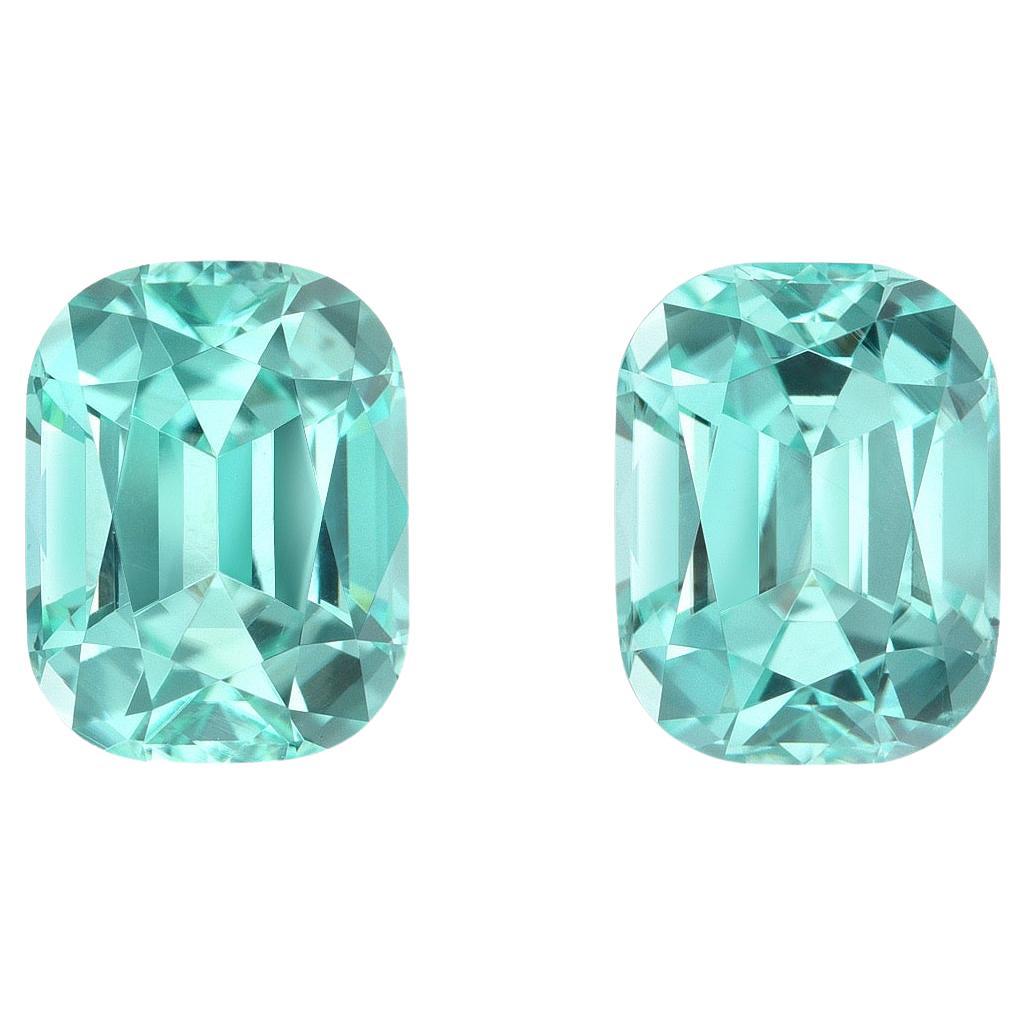 Blue Green Tourmaline Earring Gemstone Pair 3.61 Carat Cushion Loose Gems