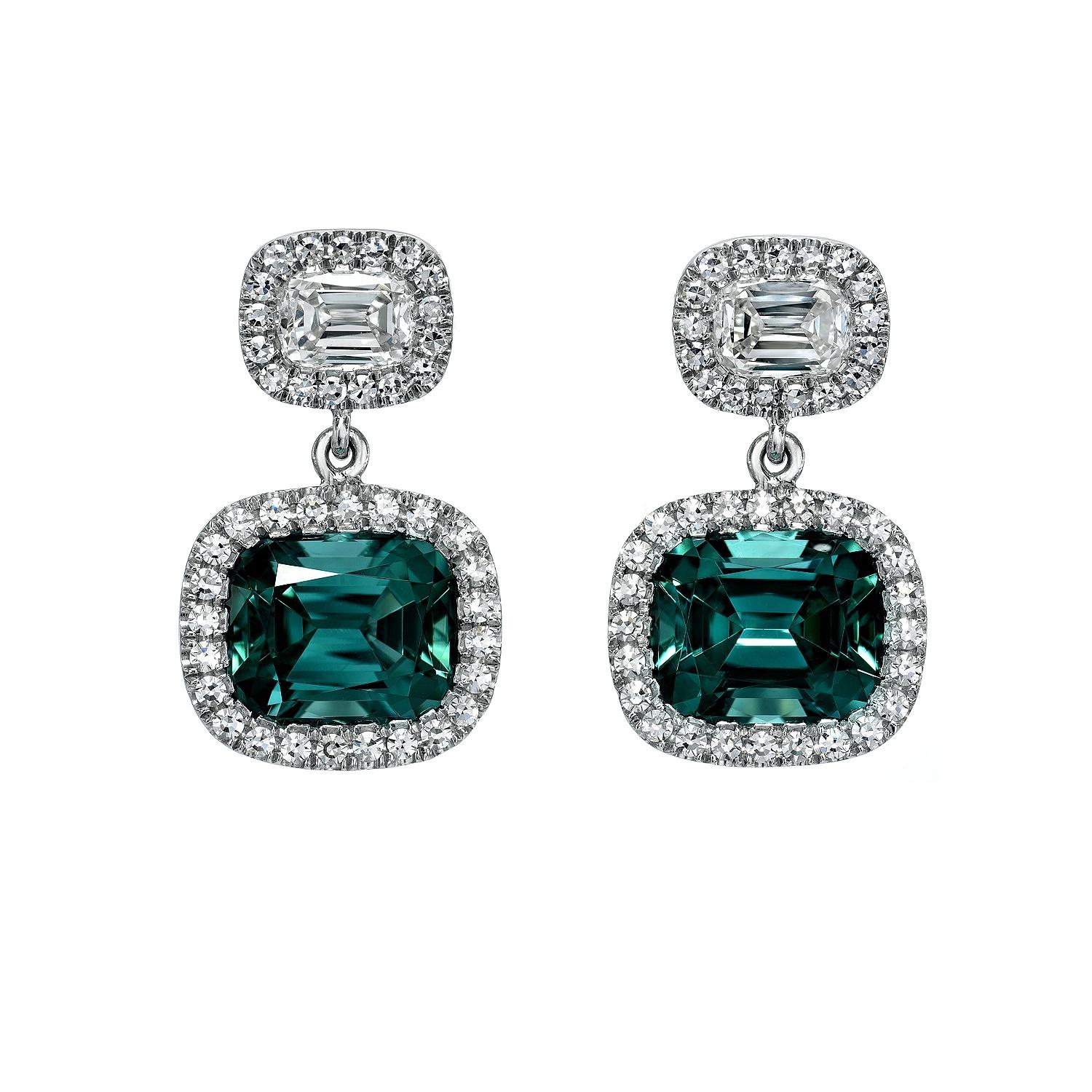 Orecchini con tormalina verde blu da 4,61 carati a cuscino in vendita 1