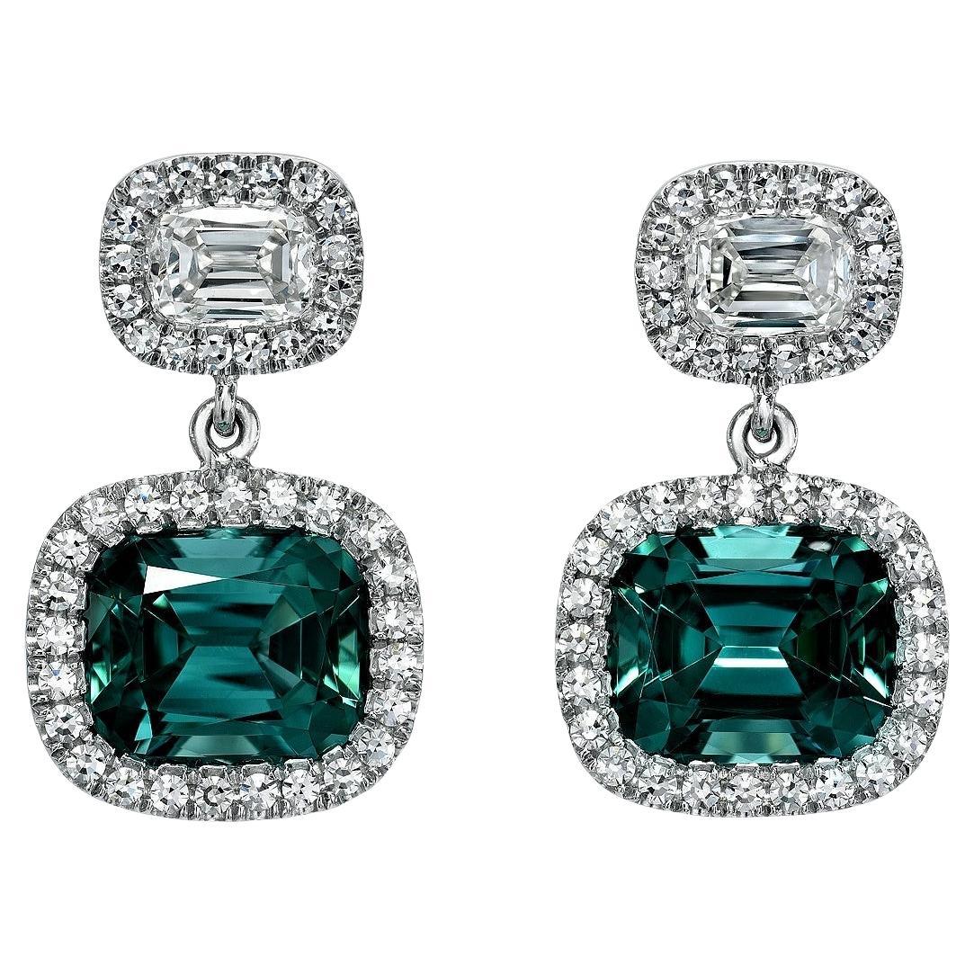 Orecchini con tormalina verde blu da 4,61 carati a cuscino