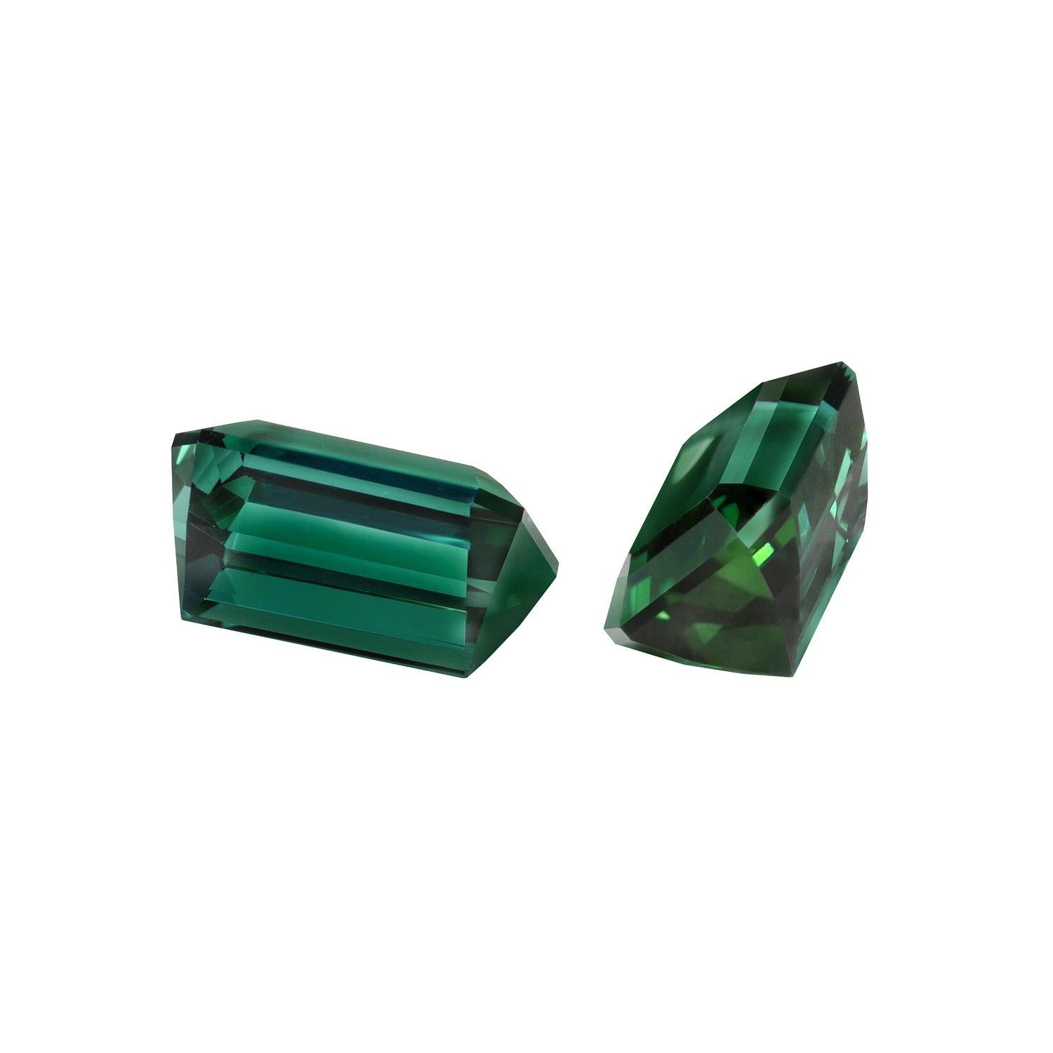 Modern Blue Green Tourmaline Gemstone Pair of 3.16 Carat Unset Loose Emerald Cut Gems