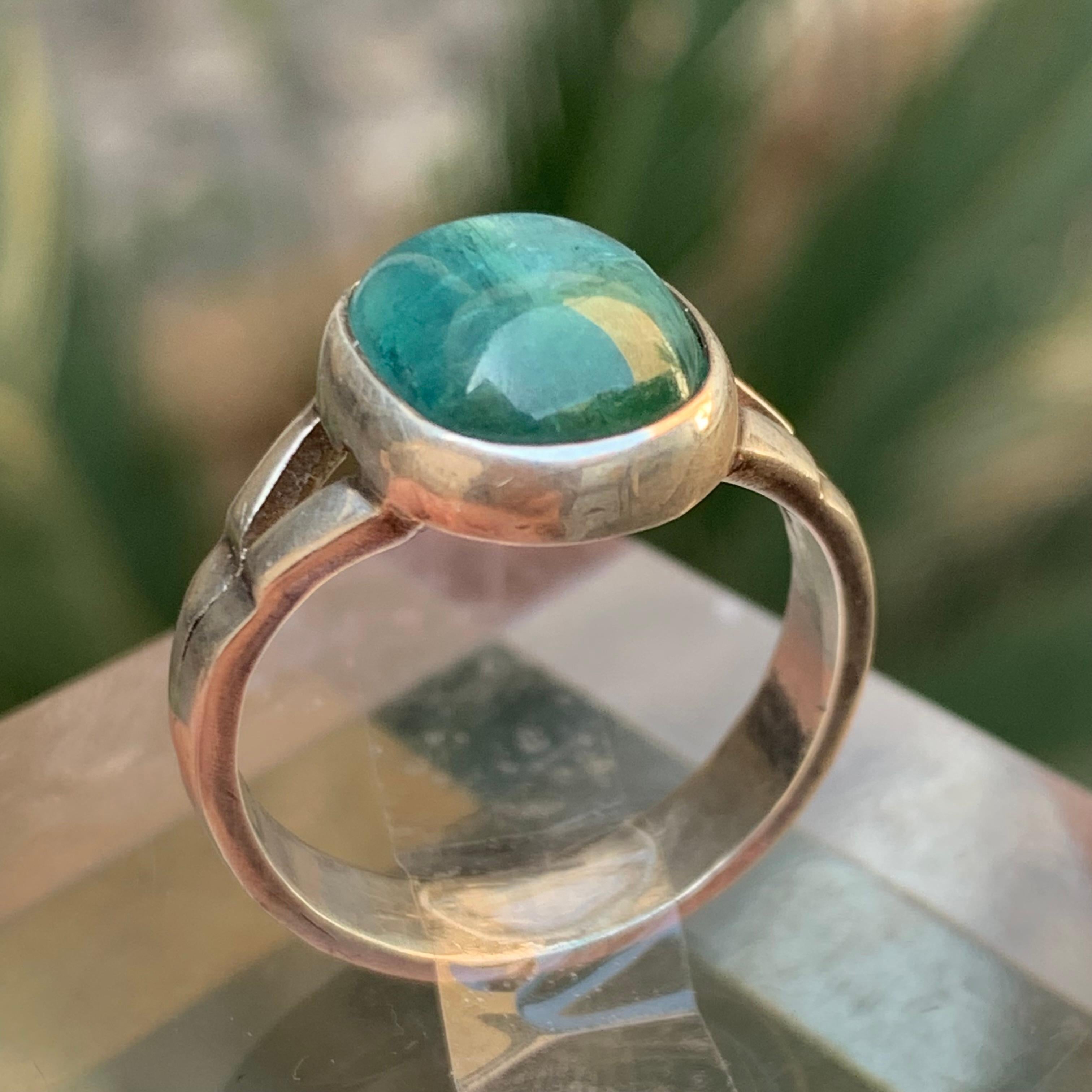 Anello in argento 925 fatto a mano con tormalina verde blu e gemma naturale, misura 8,5. in vendita 4