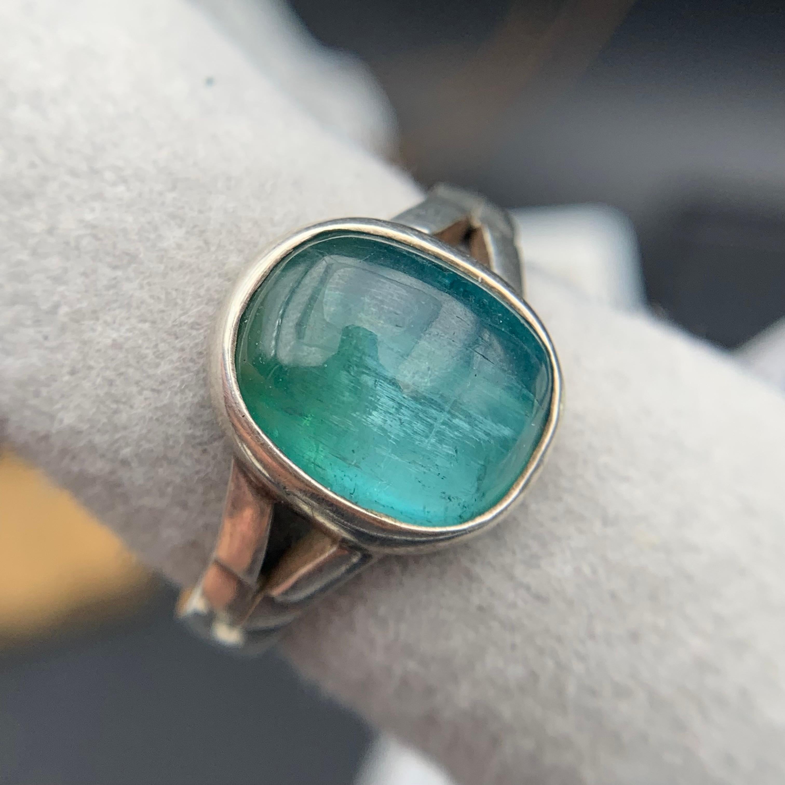 Anello in argento 925 fatto a mano con tormalina verde blu e gemma naturale, misura 8,5. in vendita 5
