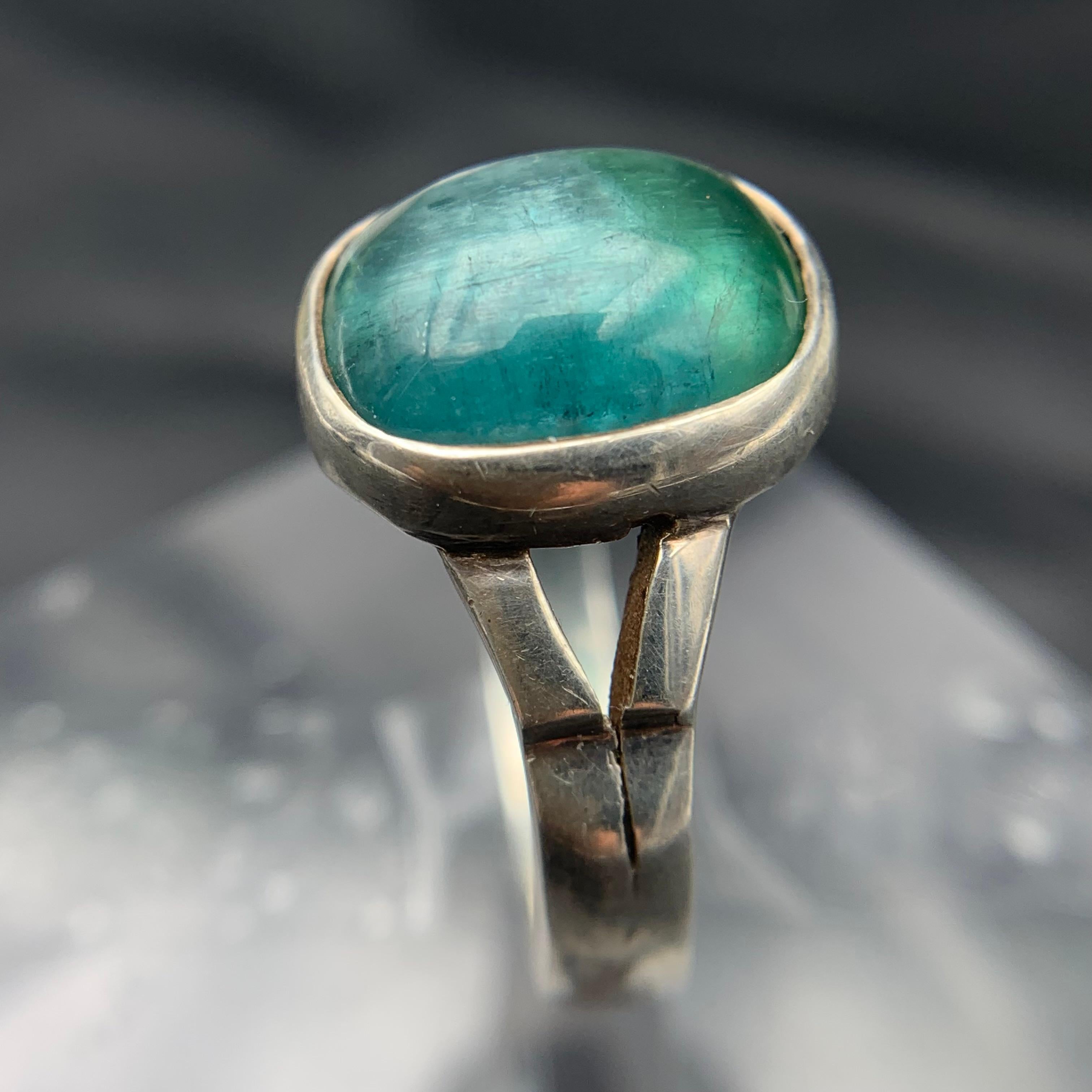 Anello in argento 925 fatto a mano con tormalina verde blu e gemma naturale, misura 8,5. in vendita 6