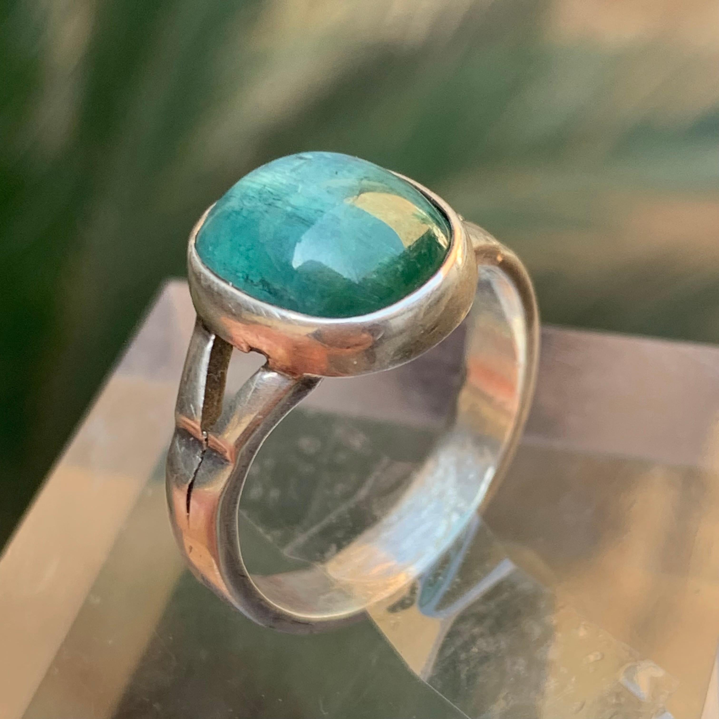 Anello in argento 925 fatto a mano con tormalina verde blu e gemma naturale, misura 8,5. in vendita 8
