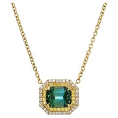 Blue Green Tourmaline Necklace 3.38 Carat Emerald Cut