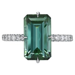 Blue Green Tourmaline Ring 4.75 Carat Emerald Cut