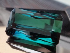 28.32 Carat Bluish Green Tourmaline Ring Gem Emerald Cut Loose Gemstone