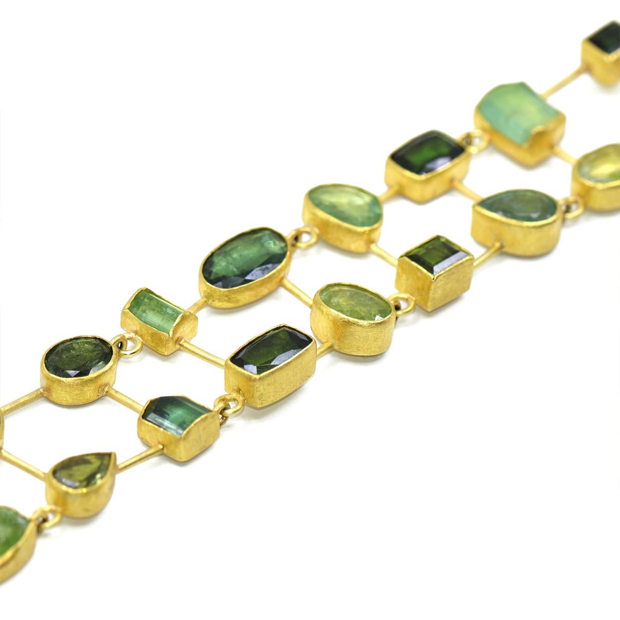 Moderne Bracelet échelle unique en or jaune et tourmaline bleue verte, Petra Class en vente