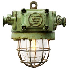 Blue Green Vintage Industrial Clear Glass Factory Pendant Light