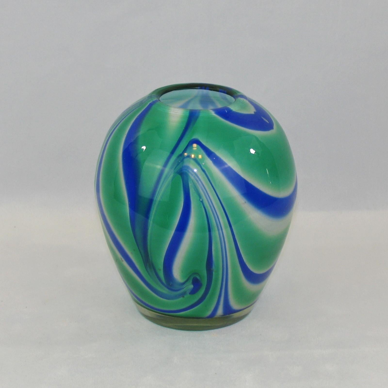 Modern Blue, Green & White Murano Glass Vase by Carlo Moretti, Italy 1990s For Sale