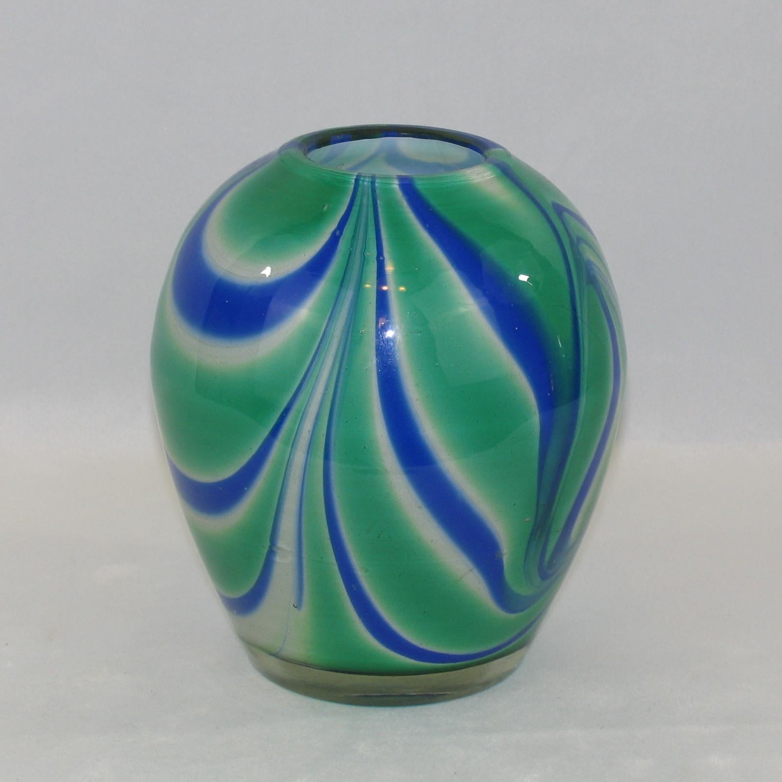 Italian Blue, Green & White Murano Glass Vase by Carlo Moretti, Italy 1990s For Sale