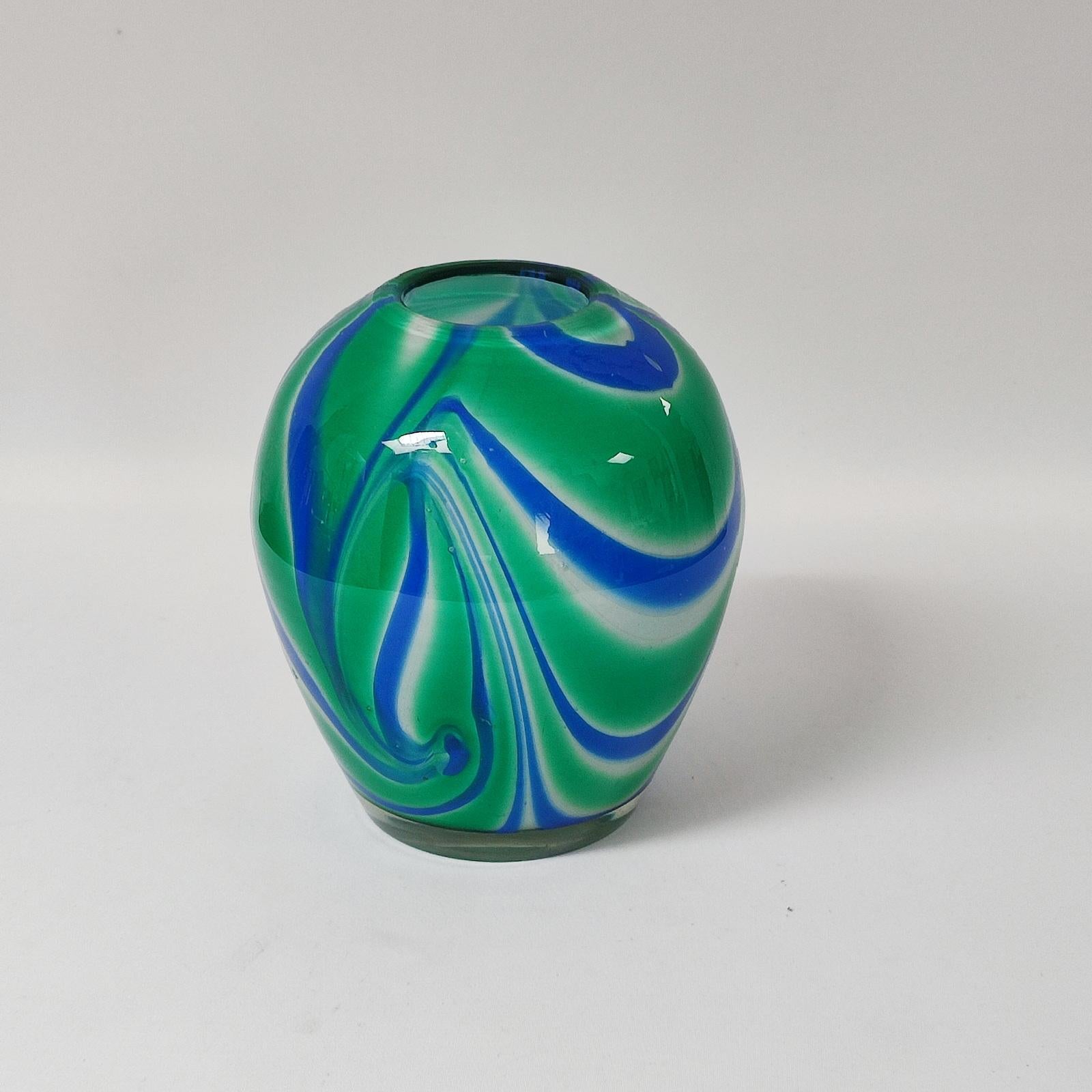 Late 20th Century Blue, Green & White Murano Glass Vase by Carlo Moretti, Italy 1990s For Sale