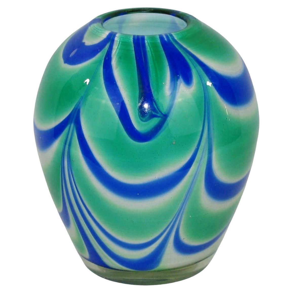 Blue, Green & White Murano Glass Vase by Carlo Moretti, Italy 1990s For Sale