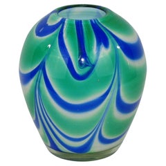 Vaso in vetro di Murano blu, verde e bianco di Carlo Moretti, Italia anni '90