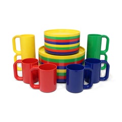 Blue, Green, Yellow and Red Dinnerware by Vignelli for Heller, Set of 24