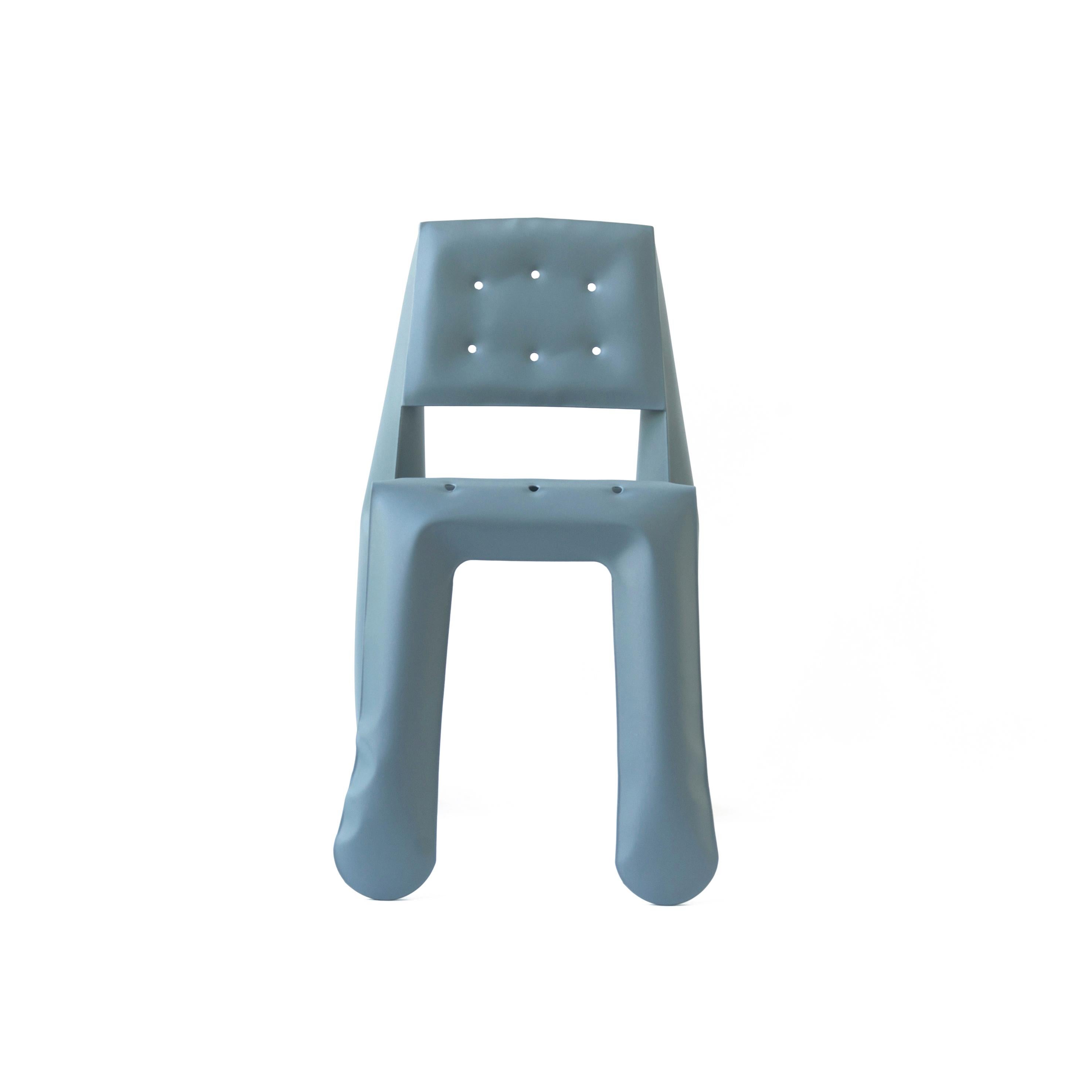 Blue Grey Aluminum Chippensteel 0.5 Sculptural Chair by Zieta
Dimensions: D 58 x W 46 x H 80 cm 
Material: Aluminum. 
Finish: Powder-coated. Matt finish. 
Available in colors: White matt, beige, black, blue-gray, graphite, moss-gray, and,