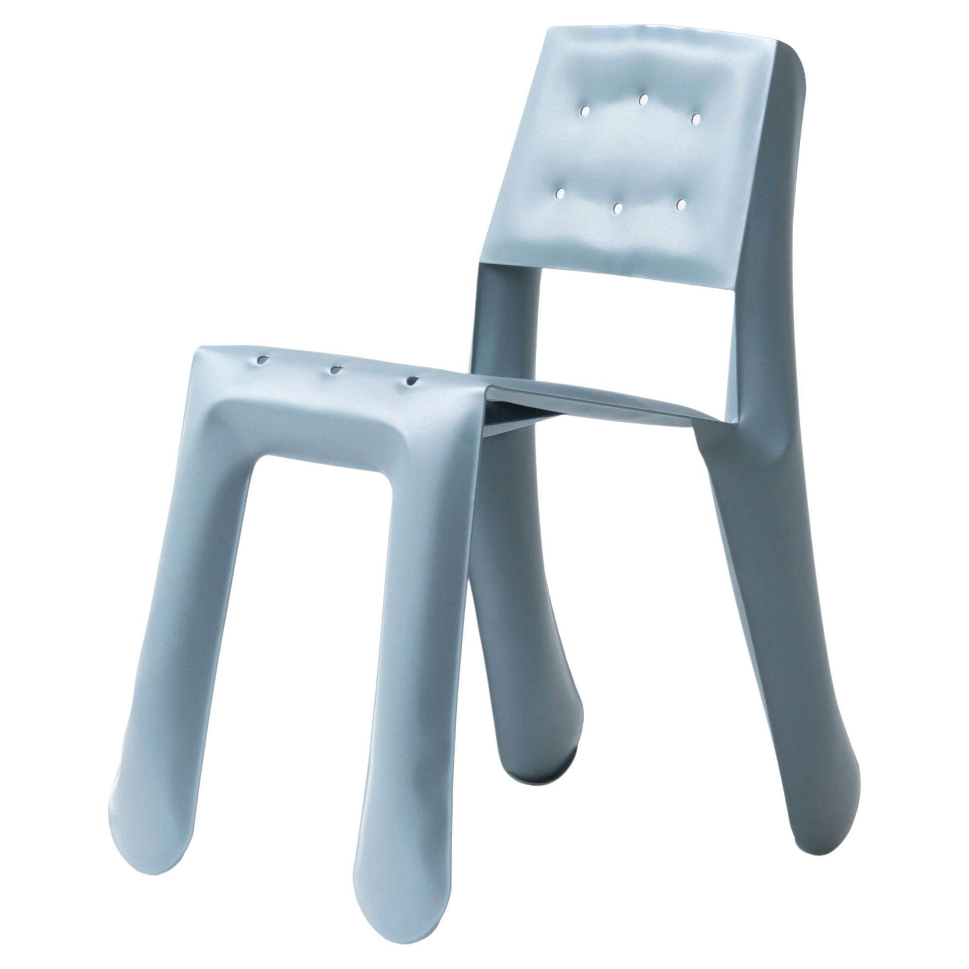 Skulpturaler Chippensteel-Stuhl aus blau-grauem Aluminium von Zieta 0.5