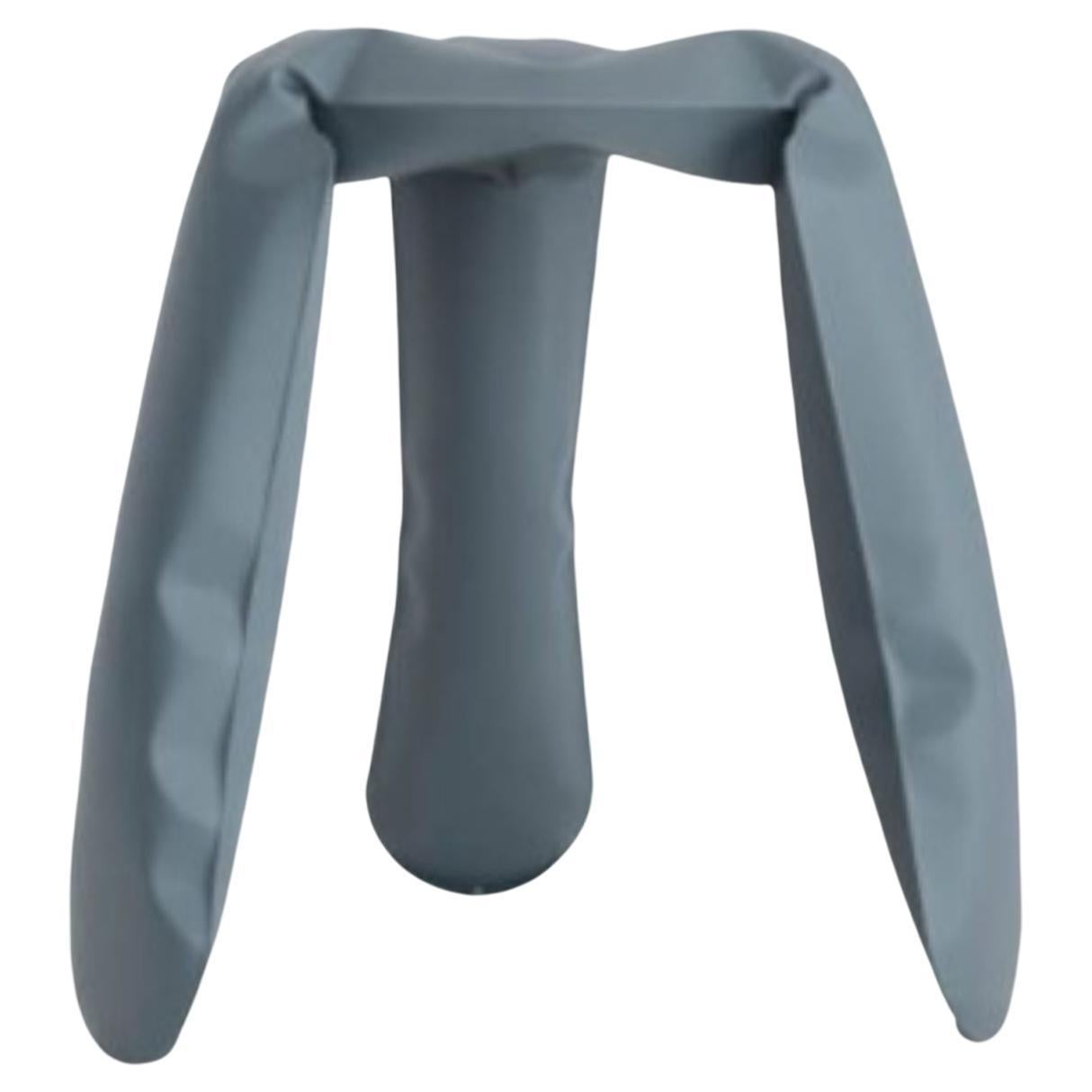 Blue grey aluminum Standard Plopp stool by Zieta
Dimensions: D 35 x H 50 cm 
Material: Aluminum. 
Finish: Powder-Coated. 
Available in colors: Graphite, Moss Grey, Umbra Grey, Beige Grey, Blue Grey. Available in Stainless Steel, Aluminum, and Carbon