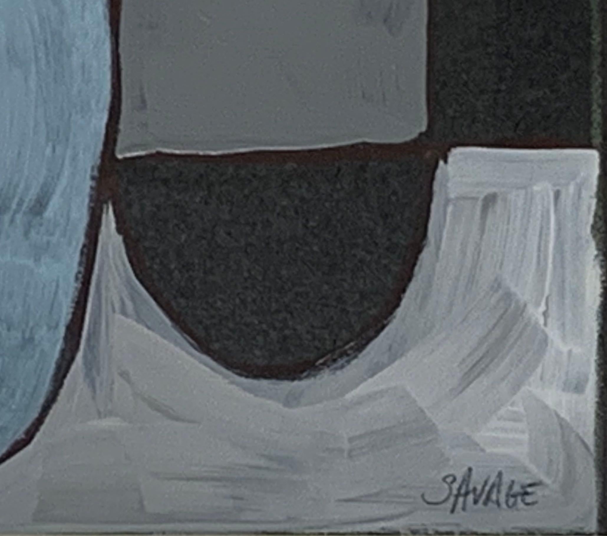 Nord-américain Peinture abstraite à la gouache bleue, grise et noire de Shawn Savage, USA, contemporaine en vente